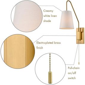 img 2 attached to 🌟 Stylish Plated Brass Wall Sconces with Fabric Shade - Plug-in Bedroom Wall Lamp