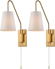 img 4 attached to 🌟 Stylish Plated Brass Wall Sconces with Fabric Shade - Plug-in Bedroom Wall Lamp