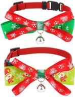 🎄 2-pack christmas dog collar set with adjustable xmas pet collar, double-deck bowtie, and durable plastic safety buckle - snowflake christmasy pattern neck ring for small dog cat, pet tie accessories logo