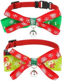 img 4 attached to 🎄 2-Pack Christmas Dog Collar Set with Adjustable Xmas Pet Collar, Double-Deck Bowtie, and Durable Plastic Safety Buckle - Snowflake Christmasy Pattern Neck Ring for Small Dog Cat, Pet Tie Accessories