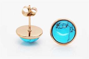 img 3 attached to Discover Women's Turquoise Earrings 14k Rose Gold Plated Titanium Steel Retro Circle Earrings Nickel Free for Women and Girls (f1732)