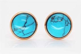 img 1 attached to Discover Women's Turquoise Earrings 14k Rose Gold Plated Titanium Steel Retro Circle Earrings Nickel Free for Women and Girls (f1732)