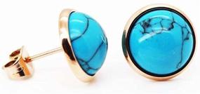 img 2 attached to Discover Women's Turquoise Earrings 14k Rose Gold Plated Titanium Steel Retro Circle Earrings Nickel Free for Women and Girls (f1732)