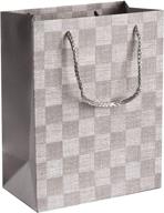 🎁 stylish checkered gift bags (12 pack) with ribbon handles - 9”x 7”x 4” ideal for birthdays, weddings & party favors - elegant light grey design logo