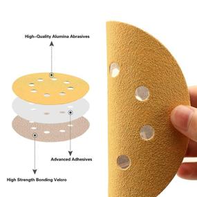 img 2 attached to 🪚 50PCS 5 Inch 8 Hole Hook and Loop Sanding Discs - Gold Orbital Sander Sandpaper with 60 80 120 220 320 Grit, Enhanced Cutting Power and Long-lasting Durability