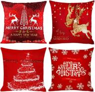 set of 4 christmas pillow covers, red xmas cushion covers - 18 x18 inch, christmas cotton linen square decorative throw pillowcases for sofa, bed, couch логотип