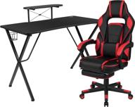 ultimate gaming setup: flash furniture black gaming desk with cup holder/headphone hook/monitor stand & red reclining back/arms gaming chair with footrest логотип