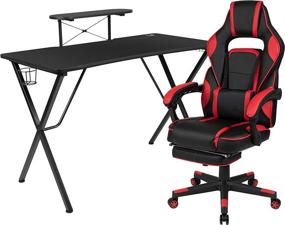 img 4 attached to Ultimate Gaming Setup: Flash Furniture Black Gaming Desk with Cup Holder/Headphone Hook/Monitor Stand & Red Reclining Back/Arms Gaming Chair with Footrest