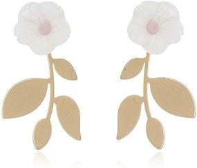 img 4 attached to 🌸 CHUNYANAN Boho Charm Sparkly White Shell Flower With Gold Metal Leaf Earrings: Simple, Stylish, & Hypoallergenic Jewelry Gift for Women & Girls