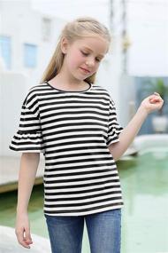 img 1 attached to GORLYA Ruffle Shoulder GOR1080 BlackStripe Girls' Clothing for Tops, Tees & Blouses