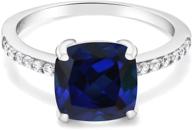 💎 gem stone king: 925 sterling silver blue created sapphire women engagement ring - stunning 2.62 ct cushion cut, available in multiple sizes (5, 6, 7, 8, 9) logo