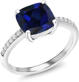 img 3 attached to 💎 Gem Stone King: 925 Sterling Silver Blue Created Sapphire Women Engagement Ring - Stunning 2.62 Ct Cushion Cut, Available in Multiple Sizes (5, 6, 7, 8, 9)