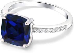 img 2 attached to 💎 Gem Stone King: 925 Sterling Silver Blue Created Sapphire Women Engagement Ring - Stunning 2.62 Ct Cushion Cut, Available in Multiple Sizes (5, 6, 7, 8, 9)