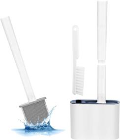 img 4 attached to 🚽 Toilet Brush Set with Silicone Bristles, Compact Size for Bathroom Storage and Organization, Toilet Cleaning System, Wall-Mounted Toilet Wand with Quick-Drying Holder Set, Toilet Bowl Scrubbing Brush and Organizer