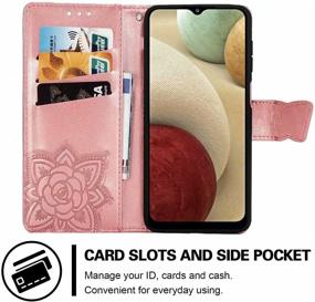 img 3 attached to 🦋 CMeka Galaxy A12 Wallet Case for Women - Magnetic Leather Case with 3D Butterfly Card Slots, Kickstand, Wrist Strap - Soft TPU Protection Flip Cover in Rose Gold for Samsung Galaxy A12 Phone