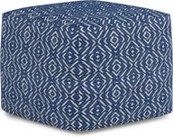 🔹 simplihome graham square pouf, footstool, patterned blue upholstery, natural handwoven cotton, for living room, bedroom, kids room, transitional modern design logo