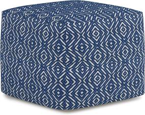 img 4 attached to 🔹 SIMPLIHOME Graham Square Pouf, Footstool, Patterned Blue Upholstery, Natural Handwoven Cotton, for Living Room, Bedroom, Kids Room, Transitional Modern Design