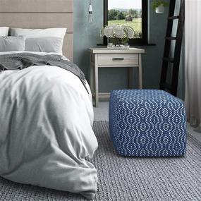 img 3 attached to 🔹 SIMPLIHOME Graham Square Pouf, Footstool, Patterned Blue Upholstery, Natural Handwoven Cotton, for Living Room, Bedroom, Kids Room, Transitional Modern Design