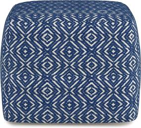 img 1 attached to 🔹 SIMPLIHOME Graham Square Pouf, Footstool, Patterned Blue Upholstery, Natural Handwoven Cotton, for Living Room, Bedroom, Kids Room, Transitional Modern Design