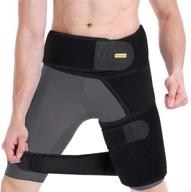 hip brace with lumber belt - thigh support for sciatica relief, groin support - adjustable compression sleeve for hamstring recovery, pulled injury, strain, tendonitis - fits men and women логотип