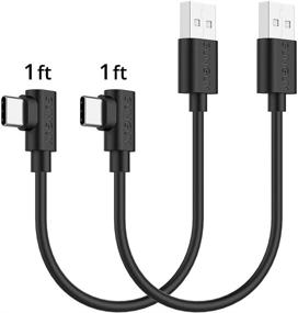 img 4 attached to 🔌 Short 90 Degree USB C Cable, SUNGUY【2Pack, 1ft】Right Angle Type C to USB A Quick Charge & Data Sync Cord for MacBook Air Pro, iPad Mini Air, Samsung Galaxy S10 S8 Plus - Black