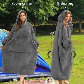 img 3 attached to 🧥 Wearable Blanket Hoodie for Women and Men - Super Cozy and Lengthened Oversized Blanket with Sleeves, Giant Pocket - Dark Gray