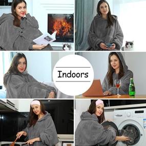 img 2 attached to 🧥 Wearable Blanket Hoodie for Women and Men - Super Cozy and Lengthened Oversized Blanket with Sleeves, Giant Pocket - Dark Gray