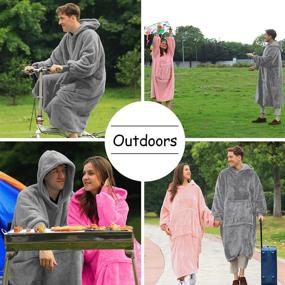 img 1 attached to 🧥 Wearable Blanket Hoodie for Women and Men - Super Cozy and Lengthened Oversized Blanket with Sleeves, Giant Pocket - Dark Gray