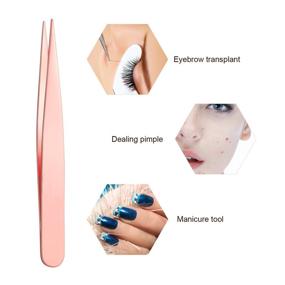 img 1 attached to 🌹 Rose Gold Eyelash Applicator Tool Set - Jovitec Slant Tip Hair Tweezers, Eyebrow Tweezers, Scissors, 4-Piece Kit with Black Velvet Bag