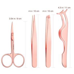 img 3 attached to 🌹 Rose Gold Eyelash Applicator Tool Set - Jovitec Slant Tip Hair Tweezers, Eyebrow Tweezers, Scissors, 4-Piece Kit with Black Velvet Bag