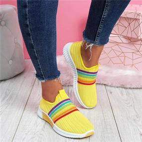 img 1 attached to 👟 TASHM Women's Knitted Mesh Colorful Striped Shoes - Ideal for Work, Breathable Casual Tennis, Yoga Slip On Ladies Athletic Flats, Soft Walking Footwear for Women.