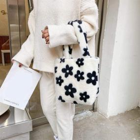 img 3 attached to 🌸 Luxurious Floral Plush Shoulder Bag - Stylish Handbag Wallet Tote for Autumn/Winter - Ladies, Women, Girls