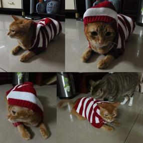 img 4 attached to Yunison Christmas Dog Cat Striped Sweater with Hoodie - Xmas Winter Pet Clothes Outfits