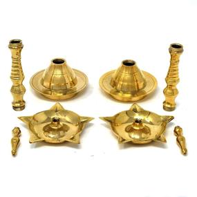 img 3 attached to 🪔 Set of 2 Hashcart 10-inch Kerela Traditional Brass Oil Lamps with Engraved Design - Deepak Pooja Articles for Puja Dia