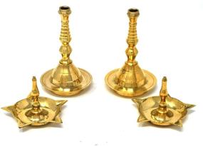 img 2 attached to 🪔 Set of 2 Hashcart 10-inch Kerela Traditional Brass Oil Lamps with Engraved Design - Deepak Pooja Articles for Puja Dia