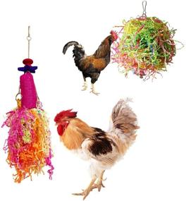 img 4 attached to 🐔 Vehomy Chicken Toys: Natural Colorful Loofah Shredder Toys for Hen - Handmade Bird Chewing and Foraging Toys - Hanging Toys for Medium Parrots (2pcs)