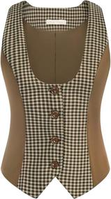 img 4 attached to Brown Plaid Waistcoat Womens Outerwear