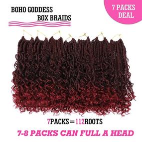 img 1 attached to 👑 14-inch Goddess Box Braids Crochet Hair Extensions – Curly Ends, 3X Bohemian Style Synthetic Hair (16 strands/pack) - Pack of 7 - TBUG