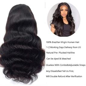 img 1 attached to 💇 Premium 20-inch Body Wave Lace Front Wigs for Black Women: Pre-Plucked, Glueless, Natural Hairline - Brazilian Virgin Human Hair, 150% Density, Natural Color