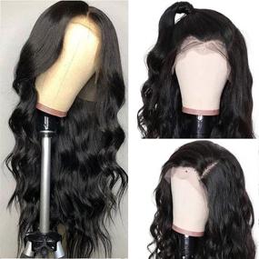 img 3 attached to 💇 Premium 20-inch Body Wave Lace Front Wigs for Black Women: Pre-Plucked, Glueless, Natural Hairline - Brazilian Virgin Human Hair, 150% Density, Natural Color