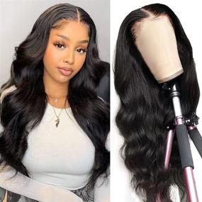 img 4 attached to 💇 Premium 20-inch Body Wave Lace Front Wigs for Black Women: Pre-Plucked, Glueless, Natural Hairline - Brazilian Virgin Human Hair, 150% Density, Natural Color