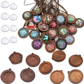 img 4 attached to 📿 ToBeIT Round Wooden Bezel Pendant Trays with Glass Cabochon Clear Dome - Ideal for Crafting DIY Photo Jewelry Making