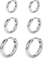 💍 sterling silver hoop earrings set - cubic zirconia cuff, 3 pairs of small cartilage hoops for women, men, and girls (8mm/10mm/12mm) logo