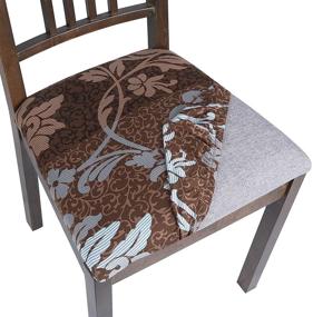 img 4 attached to 🪑 Stretch Printed Chair Seat Covers Set of 4 - Brown+Flower Print | Removable & Washable Upholstered Chair Seat Protectors for Dining Room, Kitchen & Office Chairs