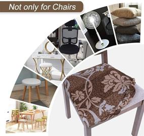 img 1 attached to 🪑 Stretch Printed Chair Seat Covers Set of 4 - Brown+Flower Print | Removable & Washable Upholstered Chair Seat Protectors for Dining Room, Kitchen & Office Chairs