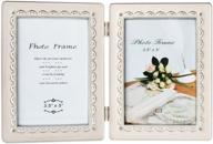 🖼️ l&t hinged double picture frame - silver metal with ivory enamel and crystals - 3.5x5 inch - elegant display solution логотип