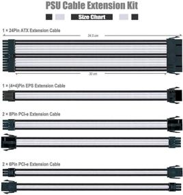 img 3 attached to 💻 [Улучшенный] Кабельный комплект для ПК с прорезями для кабелей: набор удлинительных силовых кабелей длиной 30 см в черном/белом цвете с разъемами 24-pin, 8-pin и 6-pin для блока питания ATX