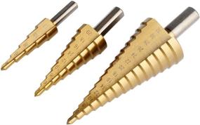 img 1 attached to 🪚 Chiloskit 3-Piece Titanium-Coated HSS Steel Step Cone Drill Bit Set - Ideal for Drilling Holes in Metal/Wood - Sizes: 4-12/20/32mm