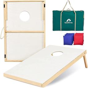 img 4 attached to ApudArmis Wooden Cornhole Boards Set with Carrying Case - Classic 3x2Ft Cornhole Outdoor Game, Includes 8 Cornhole Bean Bags - Ideal for Tailgating, BBQ’s, Camping, Lawn, Yard, Beach - Fun Game for Kids, Adults, and Family