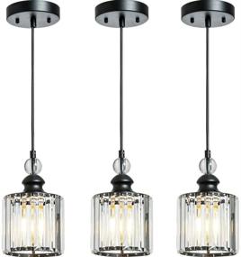 img 4 attached to Berliget 3-Pack Black Industrial Mini Glam Crystal Pendant Lights for Kitchen Island: Hanging Lighting Fixtures with Handcrafted Glass Strip, Ideal for Bar, Cafe, Dining Room, Indoor Restaurant